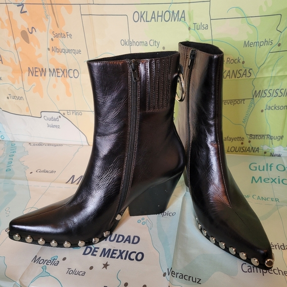 JeffreyCampbell Stylish Black Leather Studded Ankle Boots Size 10 - Picture 8 of 12